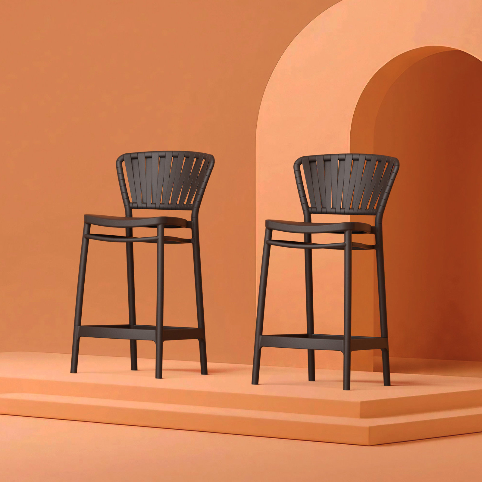 Newport Outdoor Barstool, 25.6", Black