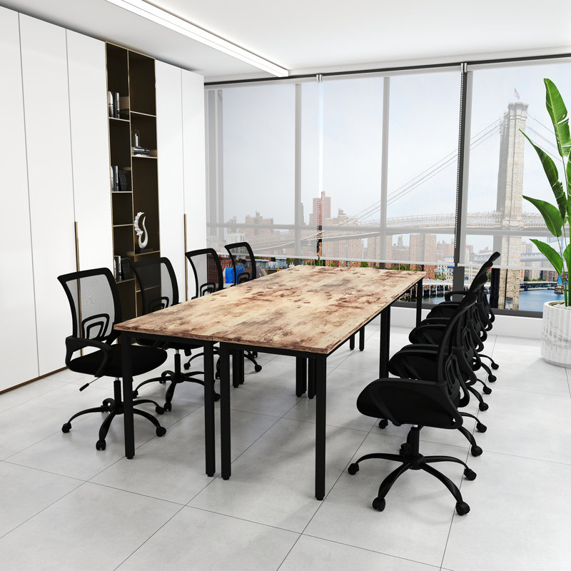 157.4'' Wide Modern Rectangular Conference Table And Chairs Office Set, Brown