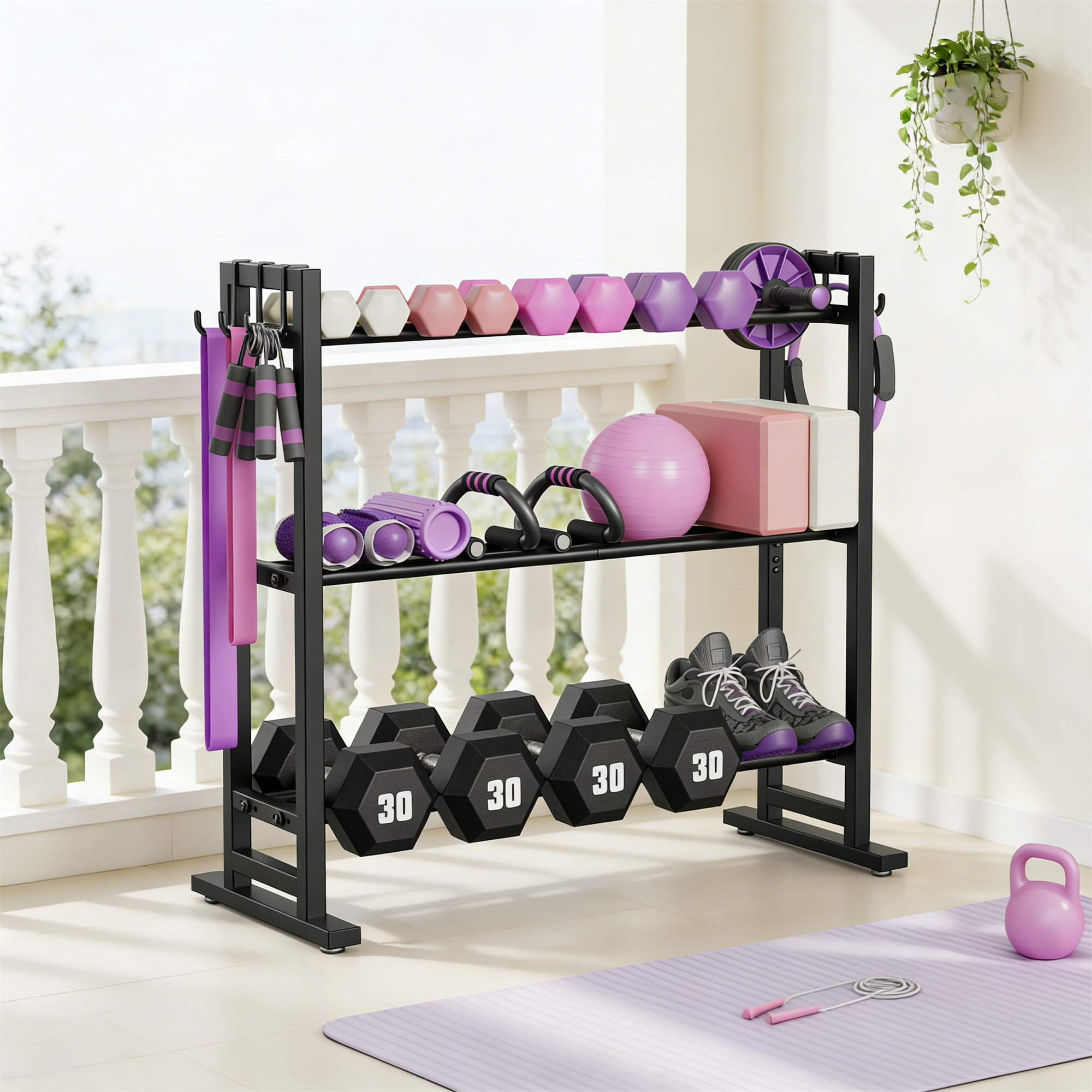 Movable Weight Rack Metro Lane 3 Tier Adjustable Dumbbell Rack, Capacity Weight Storage ...