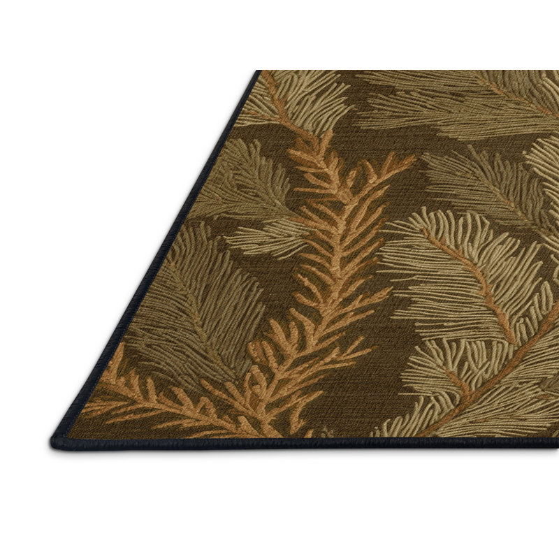 Tapis botanique brun lavable à la machine, Rectangle 7 pi x 10 pi