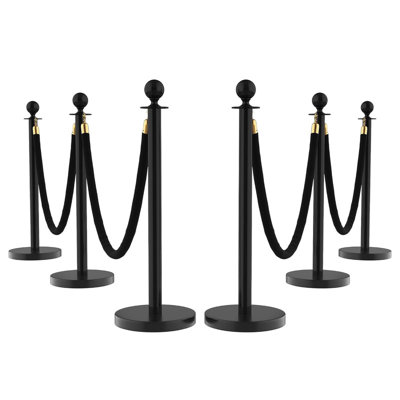 6Pcs Stanchions and Velvet Ropes, Black Stanchions with Retractable Belts, Crowd Control Barriers with Hollow Base, Red Carpet Ropes and Posts for Event & Party Supplies