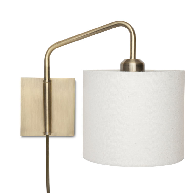 Ahmara Swing Arm Black Plug in Wall Light with Shade, Antique Brass