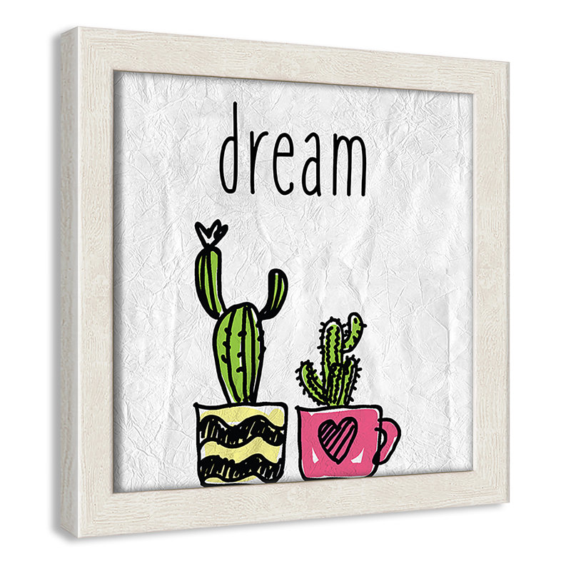 «Cacti A», art encadré, 8" H x 8" W x 1.18" D, Encadré de boîte à grain de bois blanc