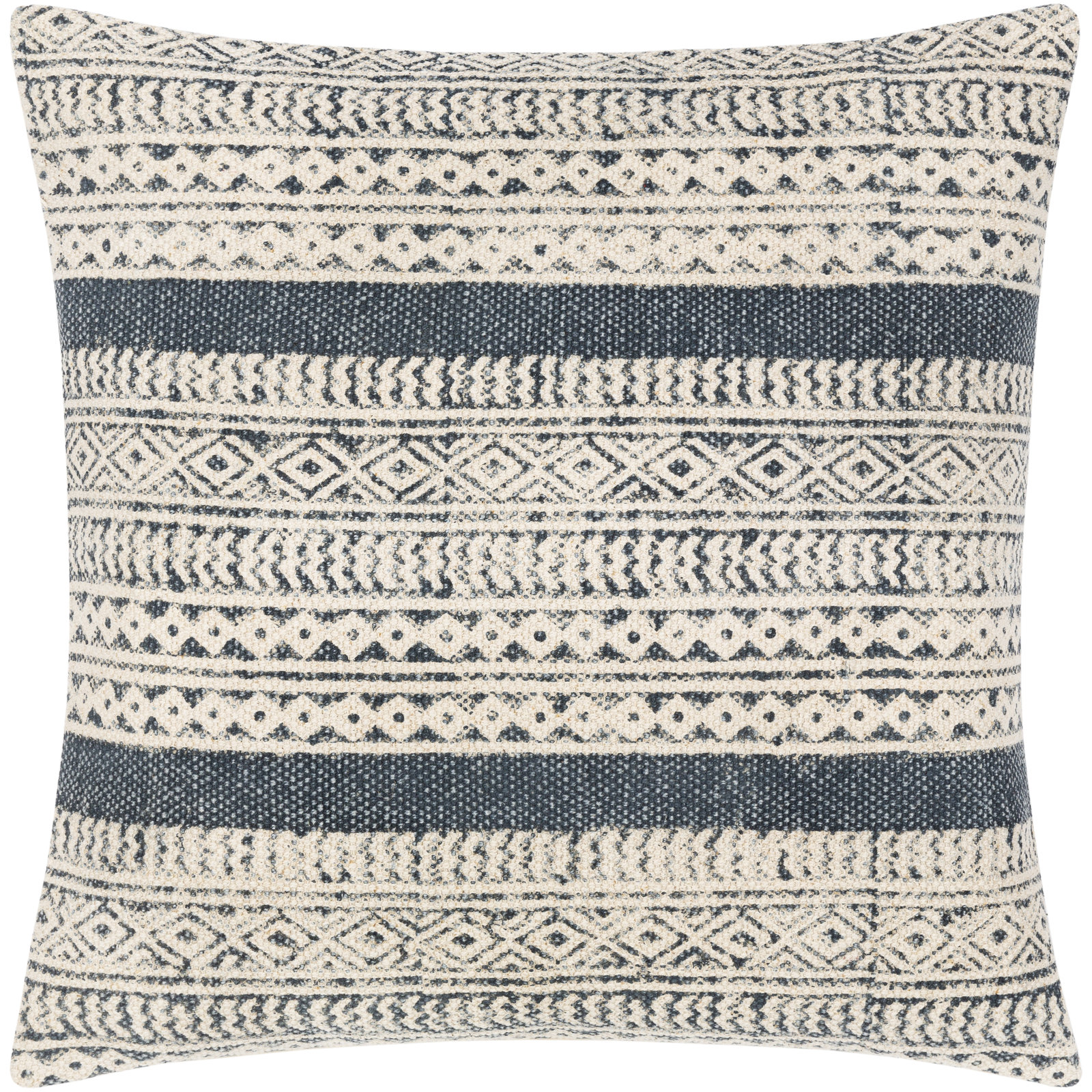 Zetta Geometric Cotton Throw Pillow, 20" x 20", Down, Beige/Denim