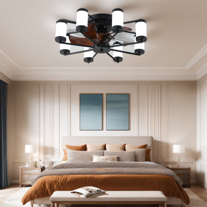 21.7" Ceiling Fan Light With Dimmable Light & Remote Control, Windmill-shaped Flush Mount Ceiling Fan 6 Speeds Reversible Low Profile With 5 Blade For Kitchen Dining Room Bedroom Livng Room Hallway