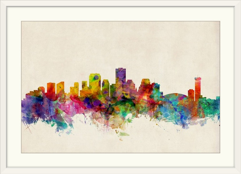 «New Orleans Louisiana Skyline» par Francy, impression, H 32 po x l 44 po x P 1 po, Cadre blanc