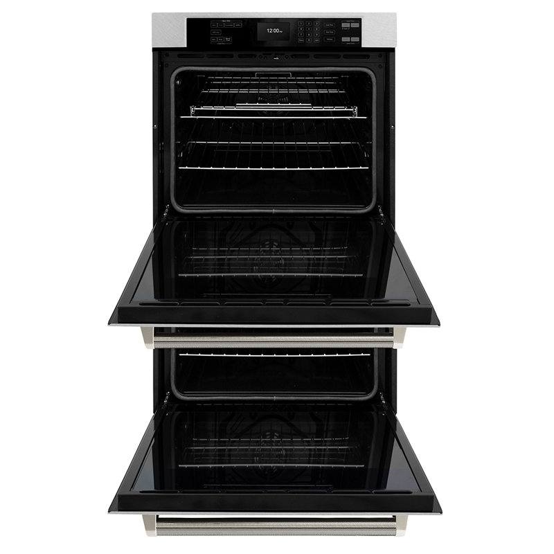 ZLINE Autograph 30 in. True Convection Double Wall Oven in Satin Steel with Nickel Helix Handles