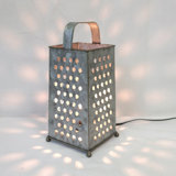 Galvanized Metal Cheese Grater Plug-in Lantern Light
