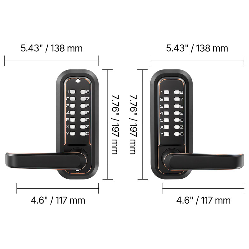 Serrure de porte mécanique sans clé, mise à niveau du code 2.0, code à 4-7 chiffres, serrure à clavier à combinaison à boutons-poussoirs double face avec poignée, verrouillage automatique, bronze huilé