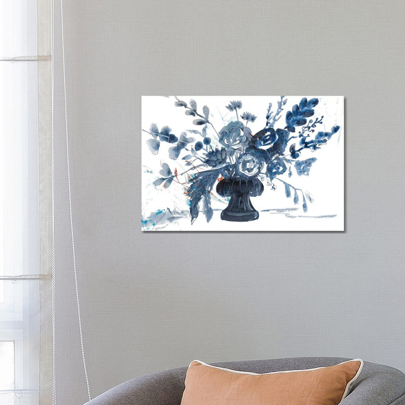 Blue Floral In Vase by Robin Maria - Painting on Canvas, Wrapped Canvas, 45.72cm H x 66.04cm W x 3.81cm D