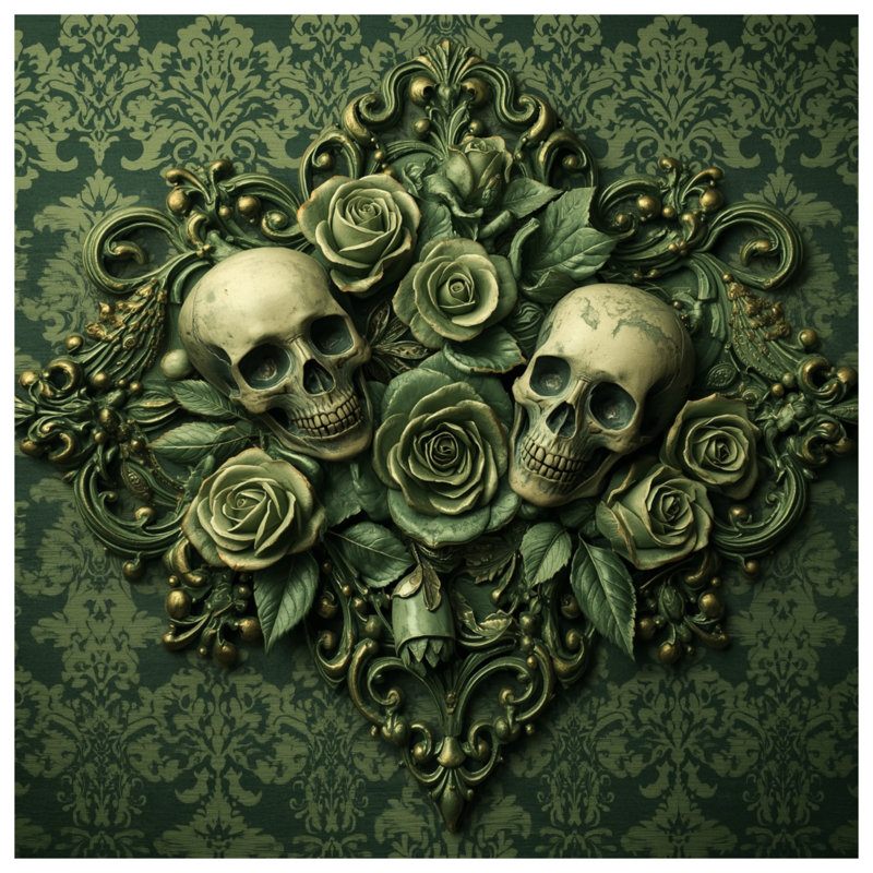 Housses de couette Skulls With Green Roses, Très grand lit