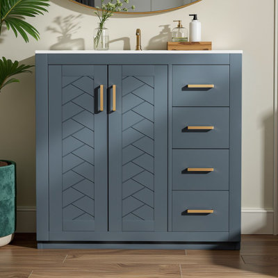 Meuble-lavabo moderne 36 po - Lavabo en céramique, tiroirs à fermeture en douceur, bois durable