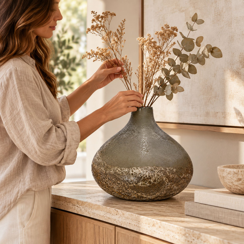 Vase de table contemporain effet marbre 11 pouces