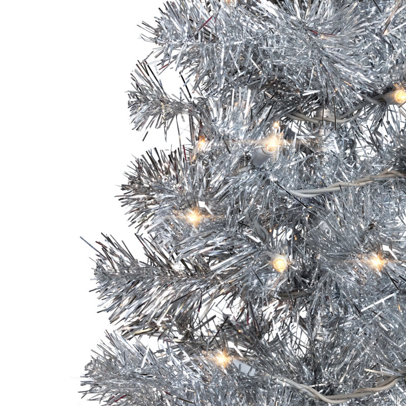 Pre-Lit Artificial Tinsel Christmas Tree - Silver, 9', Pre-Lit