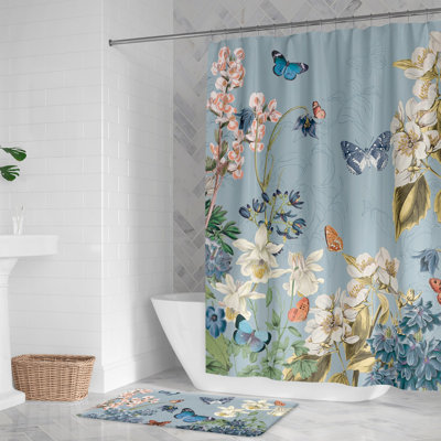 Flutter and Bloom Blue Shower Curtain