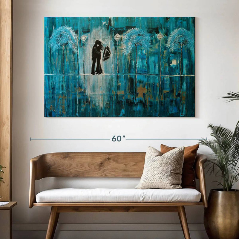 Hardie turquoise, pluie et romance, H 34 po x l 51 po