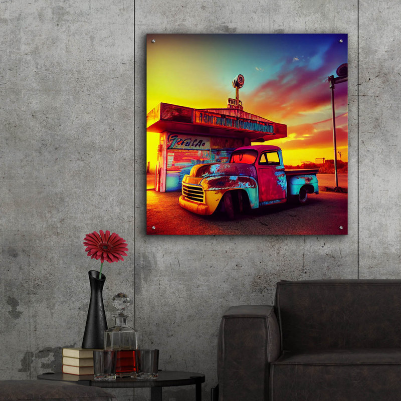 Epic Art «Route 66 9» par Ray Heere, verre acrylique «Route 66 9» par Ray Heere, H 36 po x l 36 po x P 0,2 po