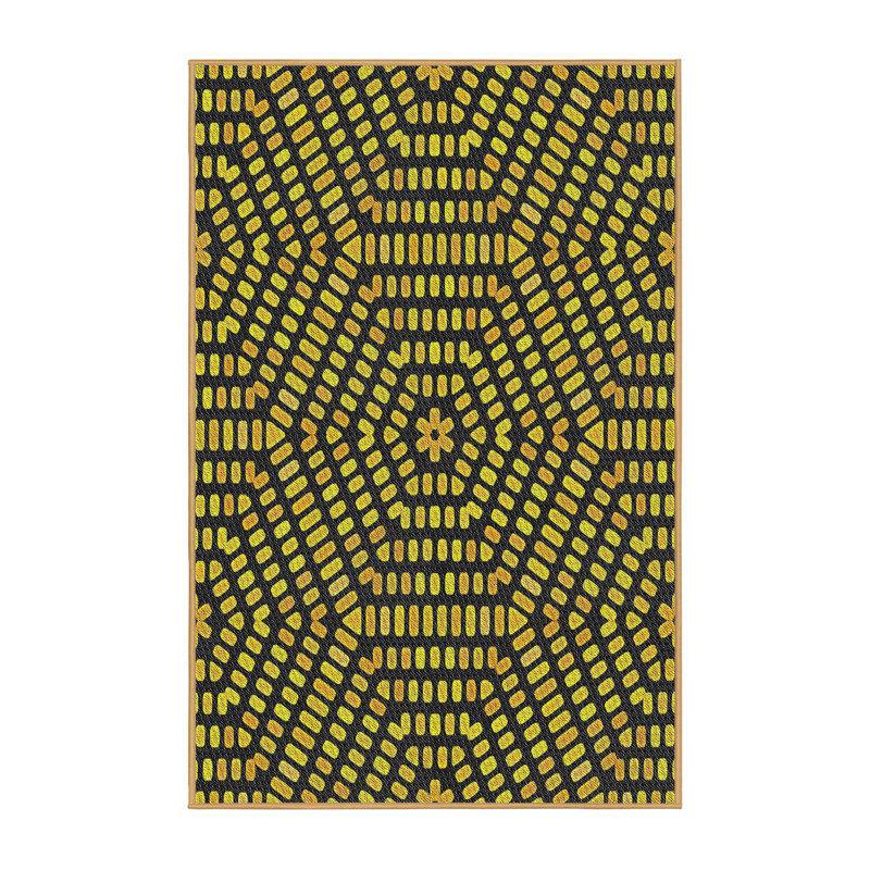 Tapis jaune/noir tissé à la machine, Rectangle 7 pi x 10 pi