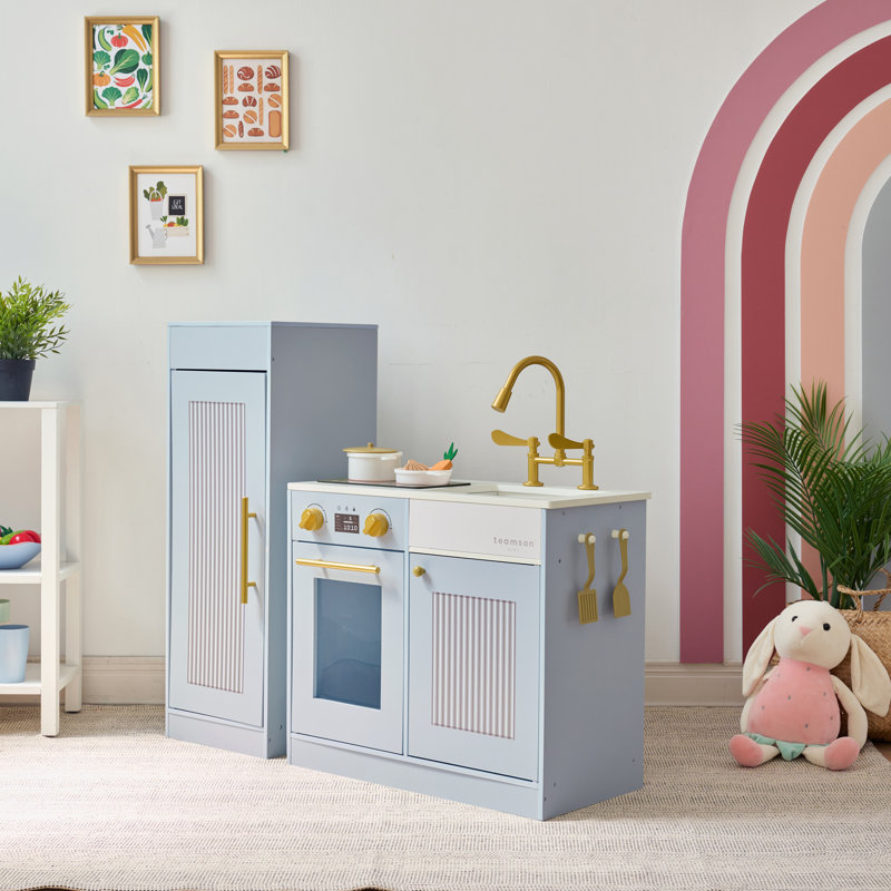 Ensemble de cuisine en bois avec grand réfrigérateur, évier et ensemble d'accessoires 12 pièces Teamson Kids Little Chef Chester