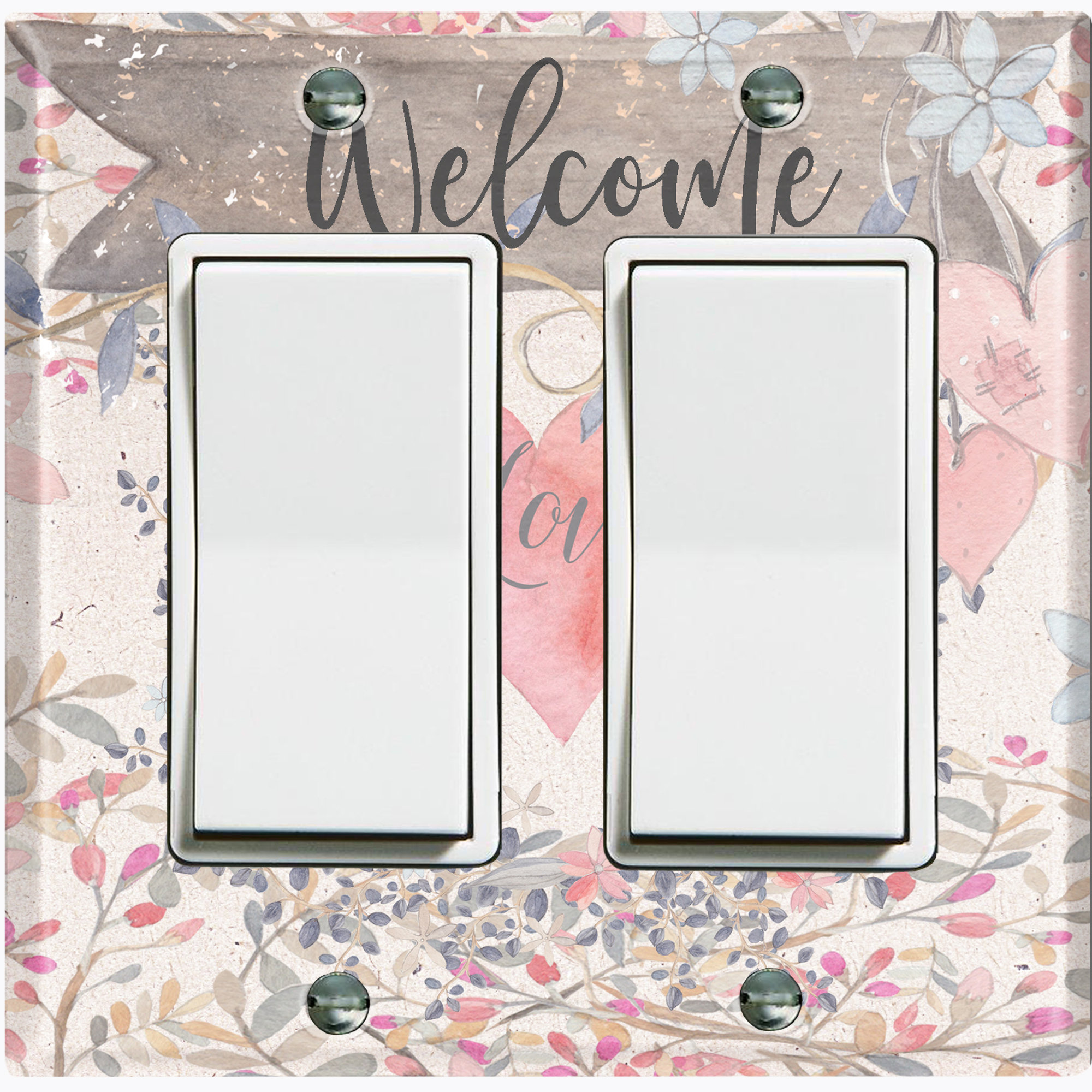 WorldAcc Welcome Flower Love Heart 2-Gang Rocker Wall Plate | Wayfair