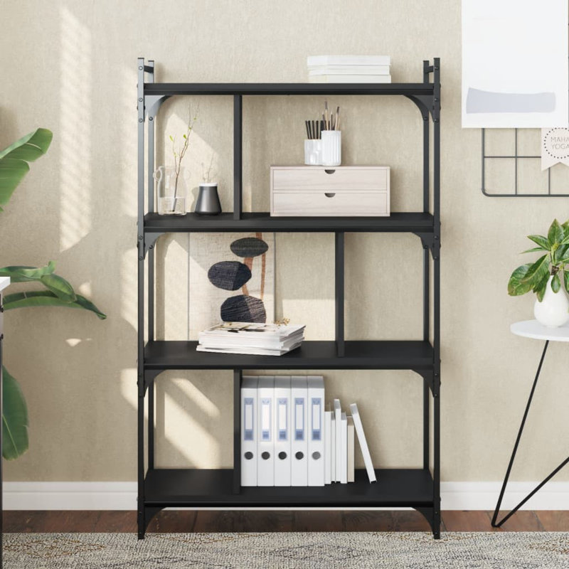 Westmalle 76cm W Steel Etagere Bookcase, Black, 123cm H x 76cm W x 32cm D