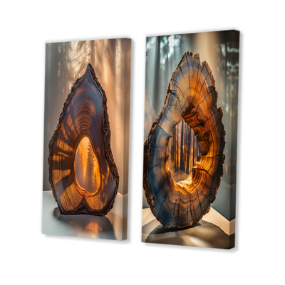 Glissade en bois ambré ondulant à travers les bois I - Collection d'art mural 2 panneaux