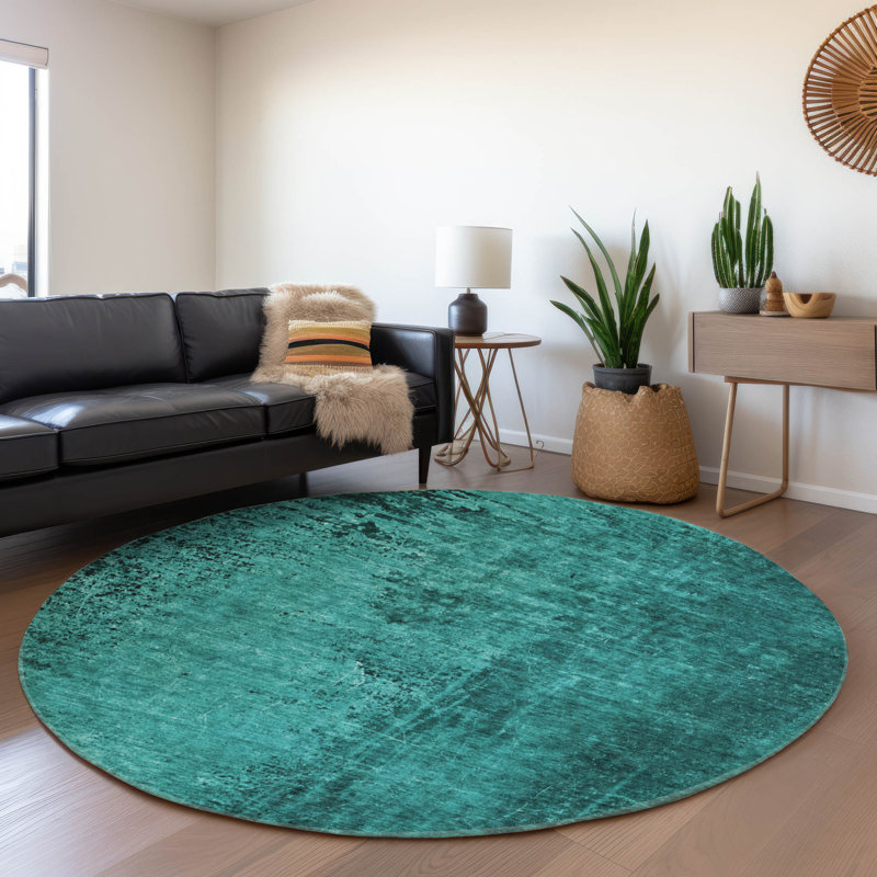 Cerrito AMF554 Machine Washable Premium Teal Area Rug, Rond 8 pi