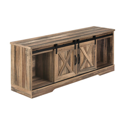 Brown Laminate Tv Stand 60 Inch, With Modern- Design And Media Storage Inch Stand, Console 2 Large Cabinets Black Metal Accents