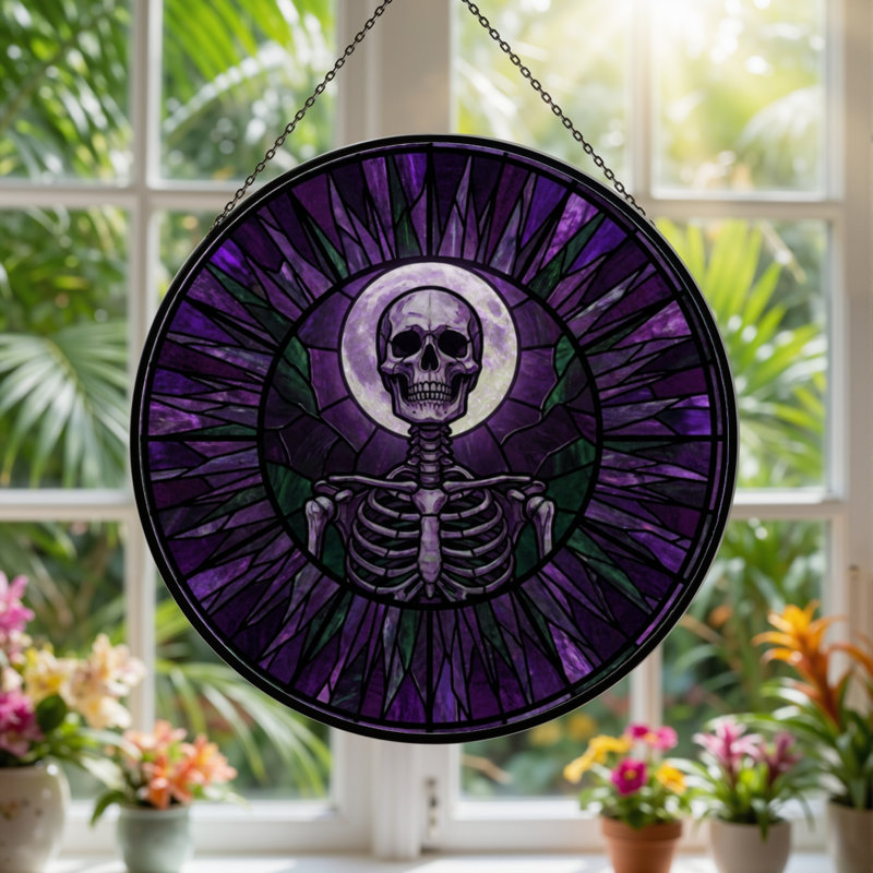 Panneau de vitrail 12 "H Skull Moon
