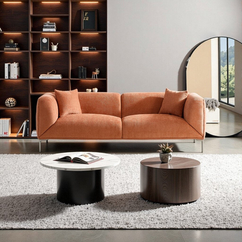 Canapé moderne en tissu bouclé avec design incurvé, Orange