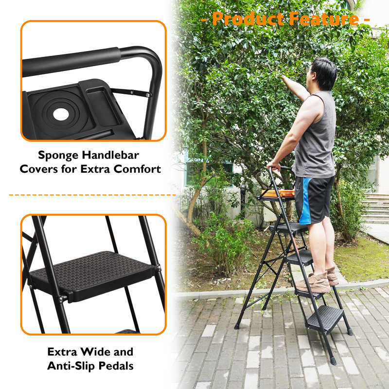 4 - Step Folding Step Ladder, Black
