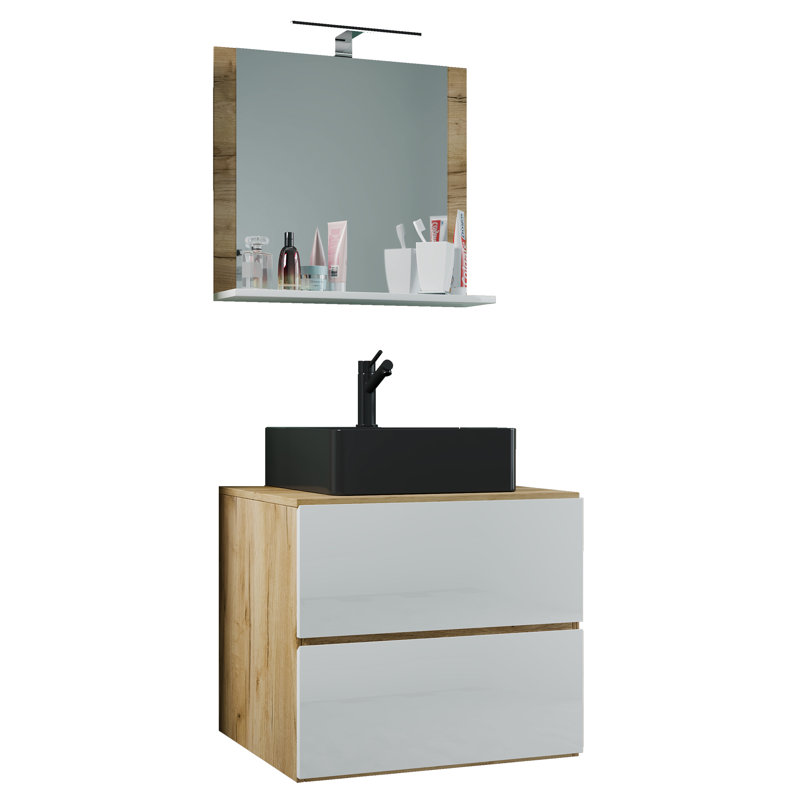 Razwana Bathroom Furniture Suite, Black/White/Oak