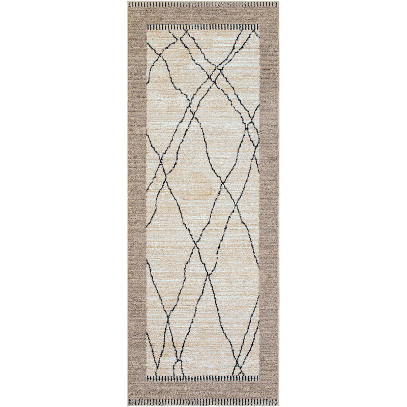 Tapis beige / brun tissé à la machine Monterey, Tapis de couloir 2 pi 7 po x 7 pi 3 po