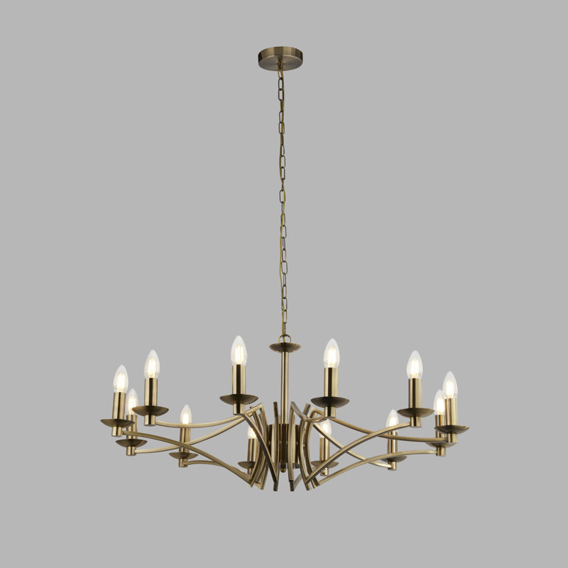 Roldan 12 - Light Candle Style Chandelier, Antique Brass