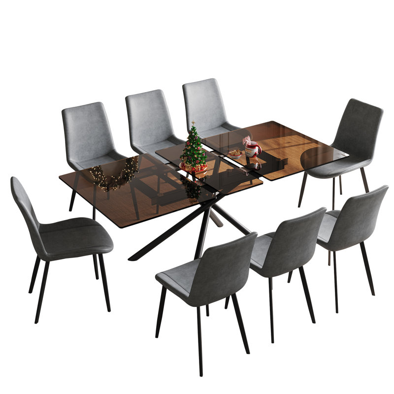 Ensemble de table de salle à manger extensible Modern, finition en verre et métal, pour petits espaces