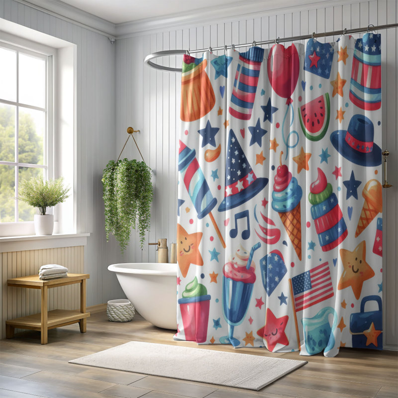 Rouge, blanc et bleu - Rideau de douche standard 1 pièce, H 74 po x l 71 po