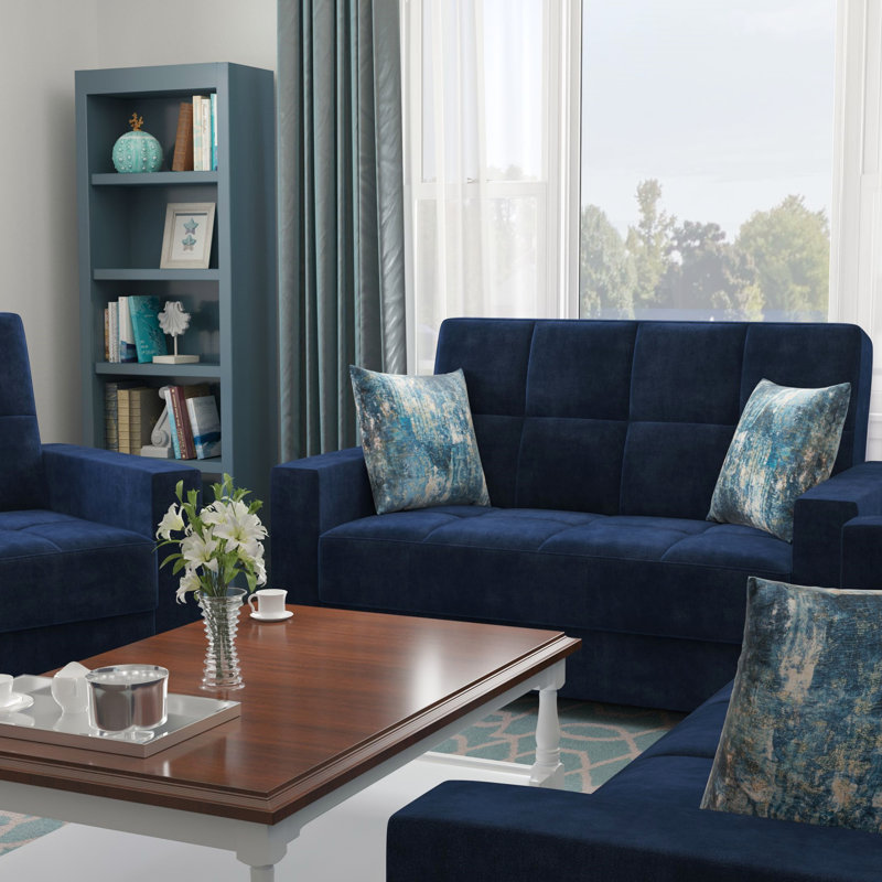 Causeuse convertible avec rangement Primenest Zenaero Collection, Microfibre bleue
