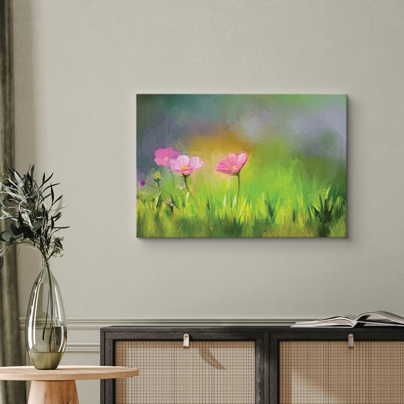Flower Blossom "Smudge Pink Daisies In Field" sur toile, H 16 po x l 24 po