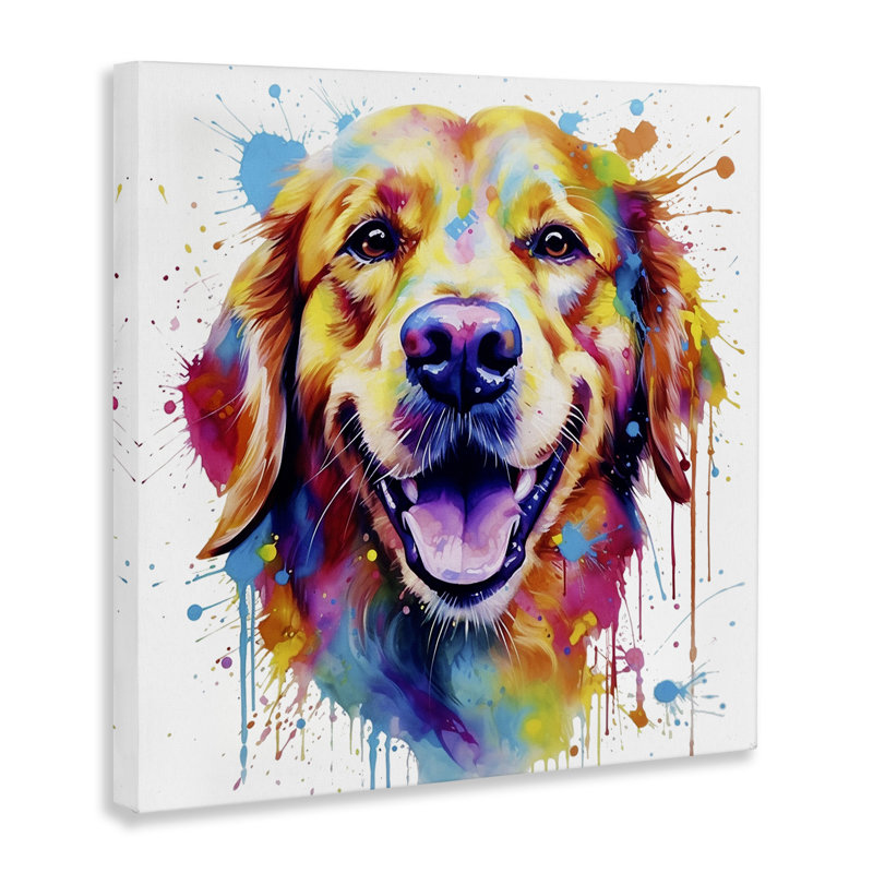«Happy Dog Paint Drip» par Marybeth Cunningham, H 24 po x l 24 po x P 1,5 po