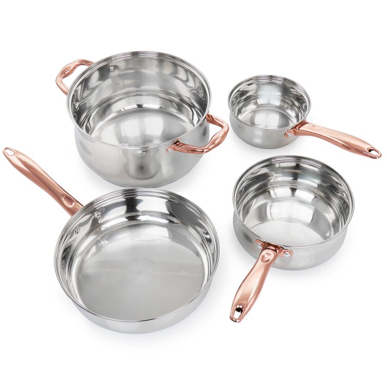 Gibson Home Ansonville 8 Piece Stainless Steel Cookware Set with Rose Gold Handles