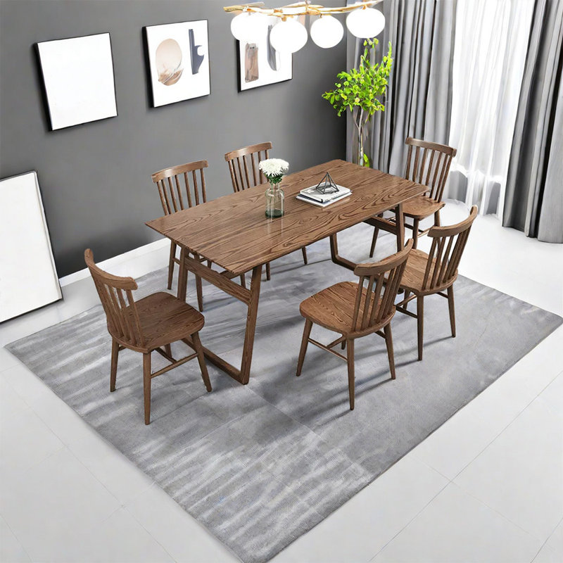 Matadeen 6 - Person Solid Wood Solid Wood Top Trestle Dining Set, 29.53" H x 55.12" L x 27.56" W