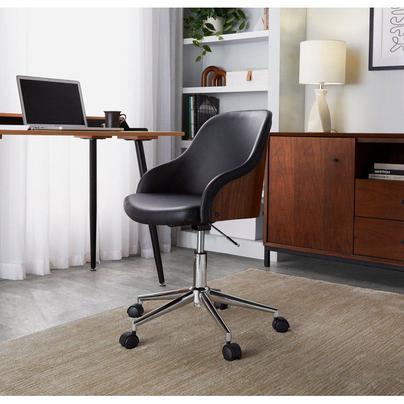 Chaise de bureau en métal chromé, Brun, Chrome / noyer