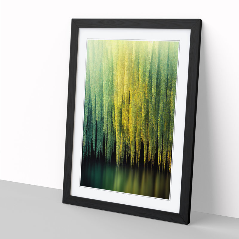 Weeping Willow Tree View - Single Picture Frame Print, Black, 64cm H x 46cm W x 2cm D