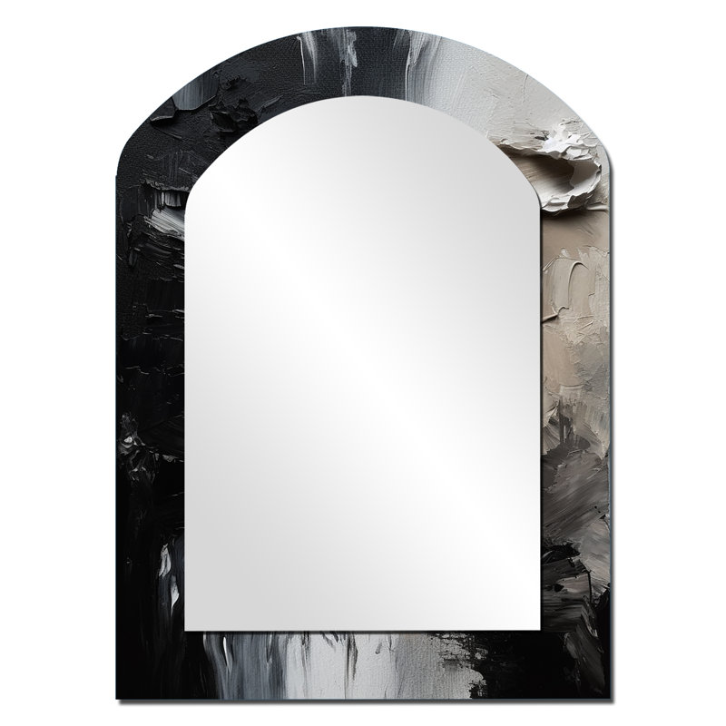 Noir texturé Splash Paint Art II - grand miroir mural arqué sur métal, 34 po x 25 po