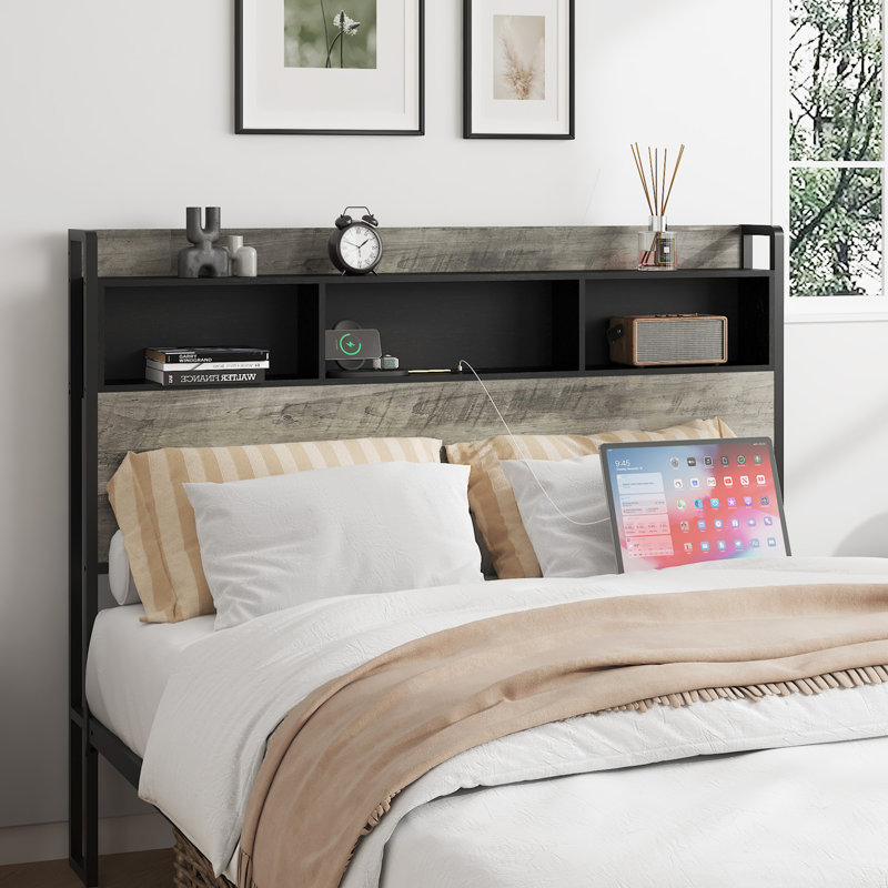 Structure de lit plateforme en bois de haute qualité avec rangement et 2 ports USB, sans bruit, sans sommier, facile à assembler