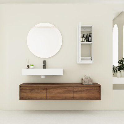 Meuble-lavabo 60 po avec armoire latérale et lavabo en résine - moderne, 3 tiroirs à fermeture en douceur avec rangement pour salle de bain 60 po