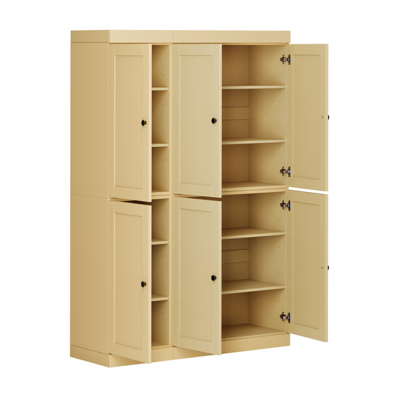 100% Solid Wood 48.5" Pantry Cabinet with Shaker Doors and Adjustable Shelves, Yellow