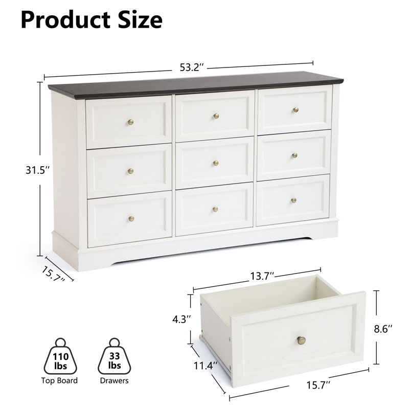 Commode 9 tiroirs Farmhouse, Blanc