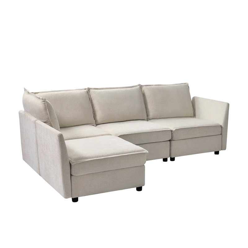 Talani 246cm W Modern 4 Seater Slipcovered Corner Sofa with Hidden Storage, Beige