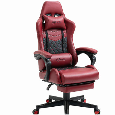 Racing Gaming Chair Diamond PU Leather Office Gamer Chair High Back Swivel Recliner with Footrest, Lumbar Support, Adjustable Height, Red